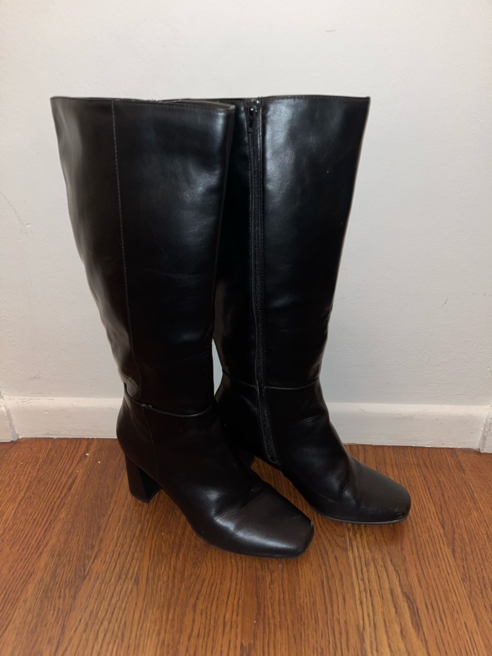 Black Leather Knee-High Boots